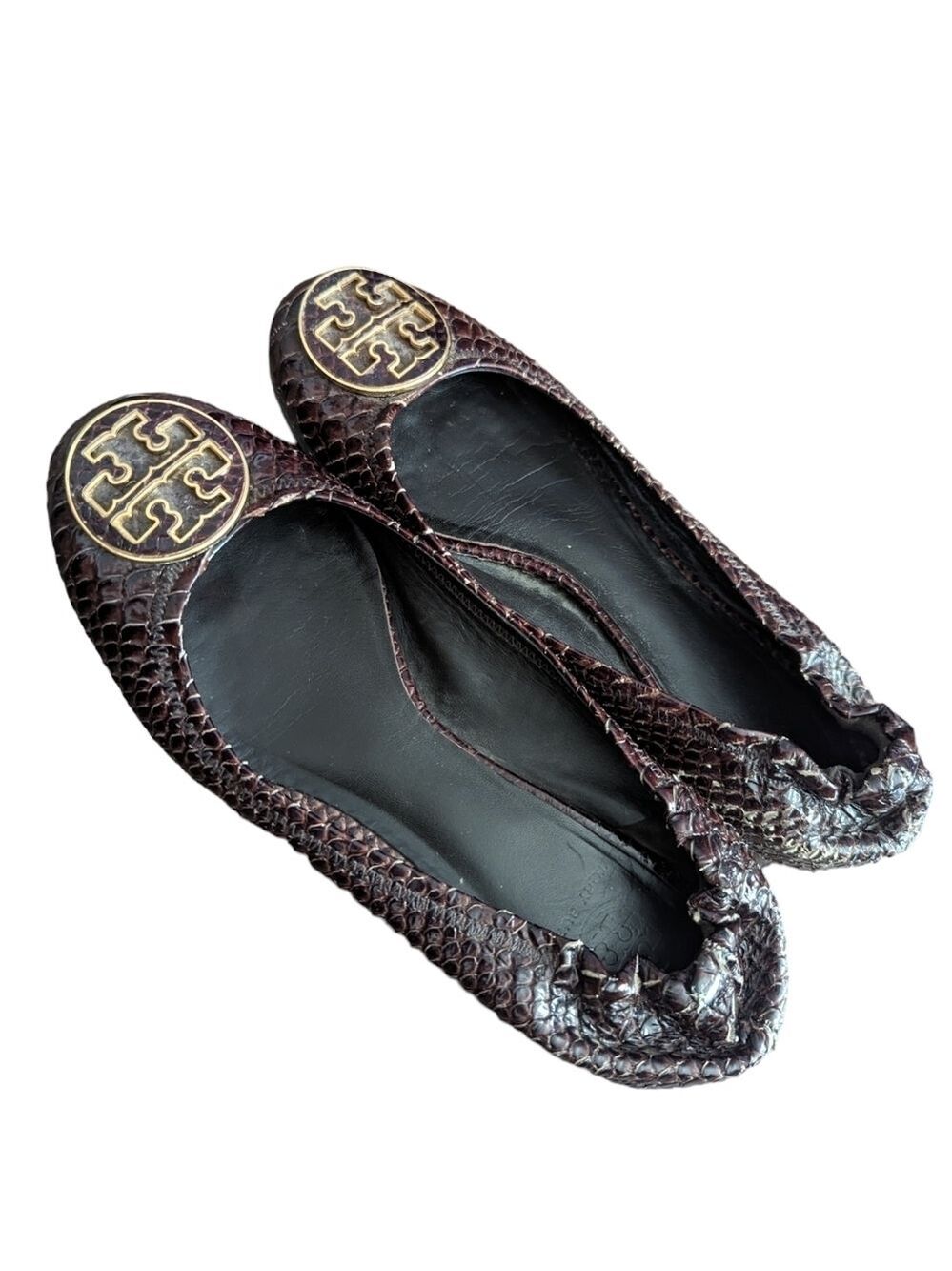 Tory Burch Reva Snakeskin Leather Flats